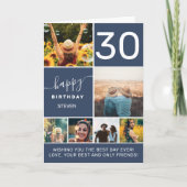 Carte 30 ans moderne marine bleu 6 photo collage (Devant)