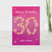 Carte 30e anniversaire - âge 30 étoiles numéros - rose (Devant)