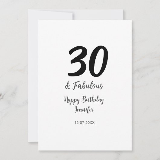Carte 30e anniversaire ajouter nom date année noir (Devant)