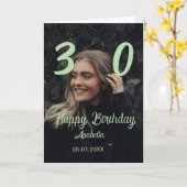 Carte 30e anniversaire ajouter nom date année vert paste (Fleur jaune)