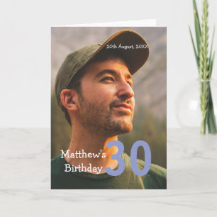 Carte 30e anniversaire ajouter nom photo date homme bleu