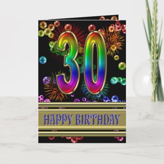 Carte 30e anniversaire avec bulles arc-en-ciel et feux d (Devant)