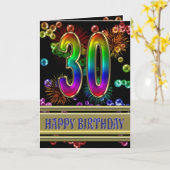Carte 30e anniversaire avec bulles arc-en-ciel et feux d (Fleur jaune)