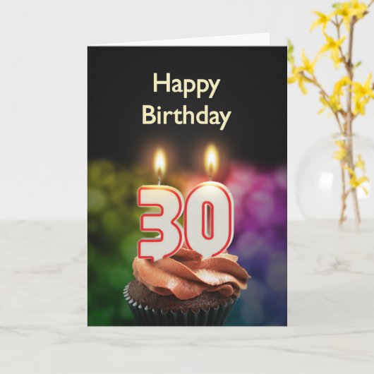 Carte 30e anniversaire avec gâteaux et bougies (Fleur jaune)
