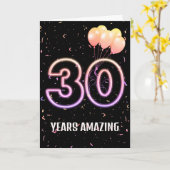 Carte 30e anniversaire Ballons et Confetti (Fleur jaune)