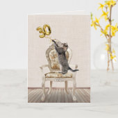 Carte 30e anniversaire Ballons et Tabby Cat (Fleur jaune)