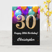 Carte 30e anniversaire Ballons noirs et dorés (Fleur jaune)