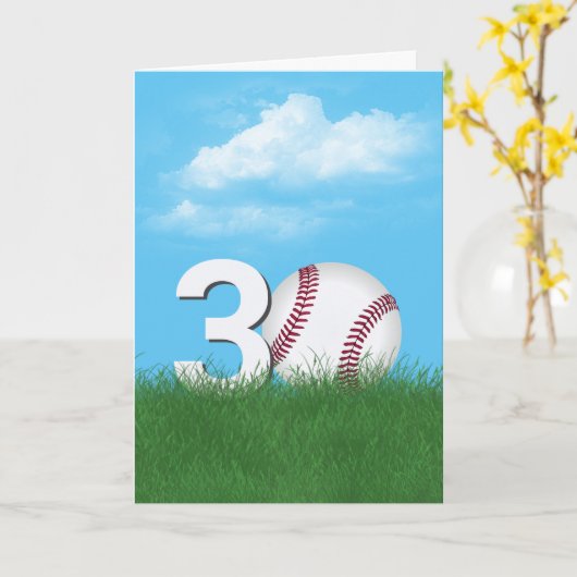 Carte 30e Anniversaire Baseball En Herbe Verte (Fleur jaune)