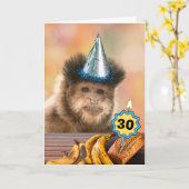 Carte 30e anniversaire Capuchin Monkey Bananas Ajouter a (Fleur jaune)