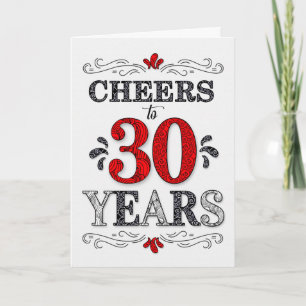 Carte 30e anniversaire Cheers en Motif noir blanc rouge