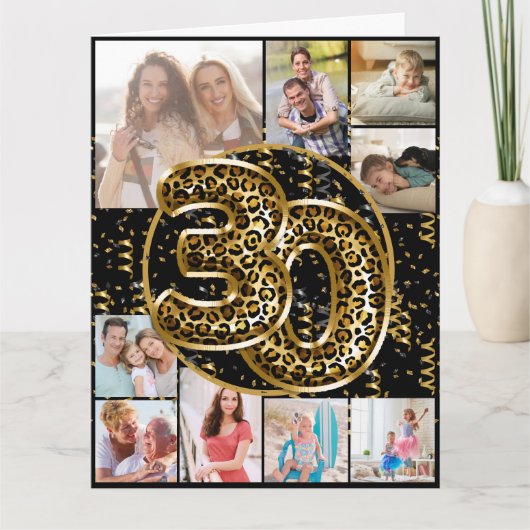 Carte 30e anniversaire Empreinte de léopard Ballons d'or (Devant)