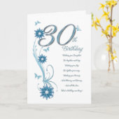 Carte 30e anniversaire en turquoise avec fleurs et papil (Fleur jaune)