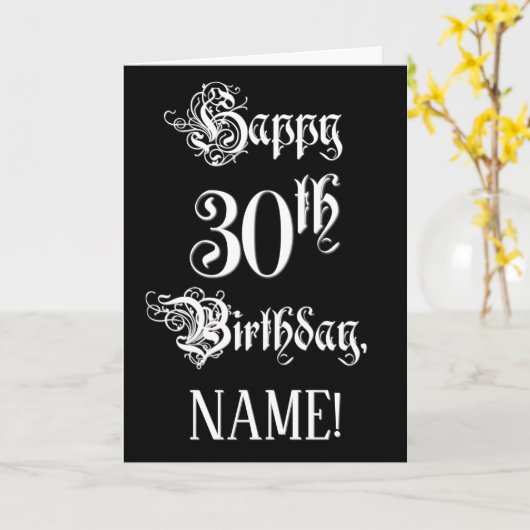 Carte 30e anniversaire : Fancy, Elegant Script + Nom per (Fleur jaune)