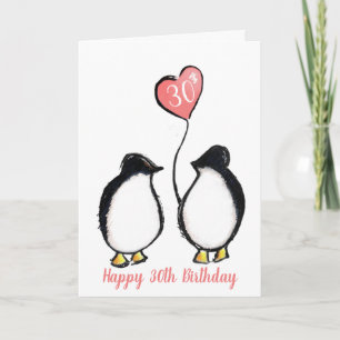 Carte 30e anniversaire femme / petite amie coeur pingoui