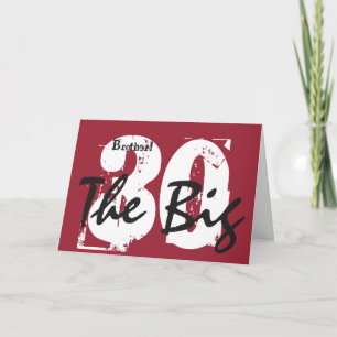 Carte 30e anniversaire, frère, noir, texte blanc sur rou