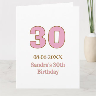 Carte 30e anniversaire gras rose nom date simple mi