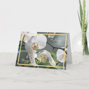 Carte 30e Anniversaire Jenny White Orchids Elégant cadre