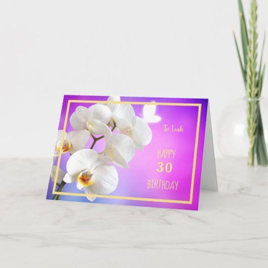 Carte 30e Anniversaire Leah White Orchids Modern Gold Fr (Devant)