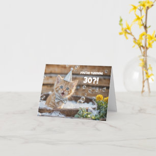 Carte 30e anniversaire mignon drôle chat roux bain mouss