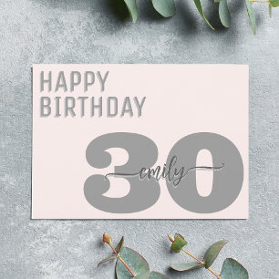 Carte 30e anniversaire moderne gris et rose