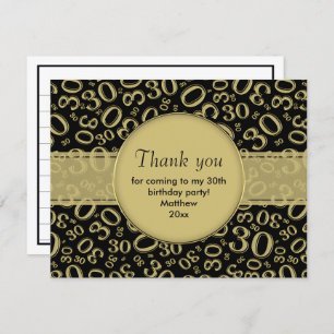 Carte 30e anniversaire : Motif de numéros aléatoires or/