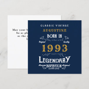 Carte 30e anniversaire Né 1993 Légende Blue Gold Greetin