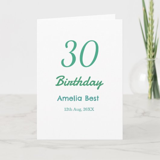 Carte 30E ANNIVERSAIRE NOM DATE GRAS RÉTRO turquoise sim (Devant)