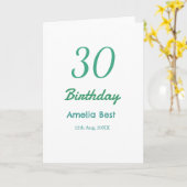 Carte 30E ANNIVERSAIRE NOM DATE GRAS RÉTRO turquoise sim (Fleur jaune)