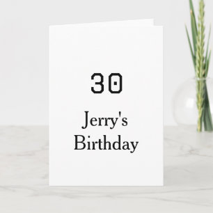 Carte 30e anniversaire nom lettre gras date simple minim