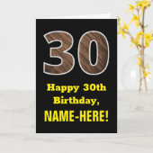 Carte 30e anniversaire : Nom, Motif Faux Wood Grain "30" (Fleur jaune)