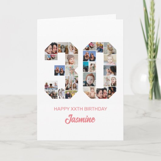 Carte 30e anniversaire Numéro 30 Photo Collage personnal (Devant)