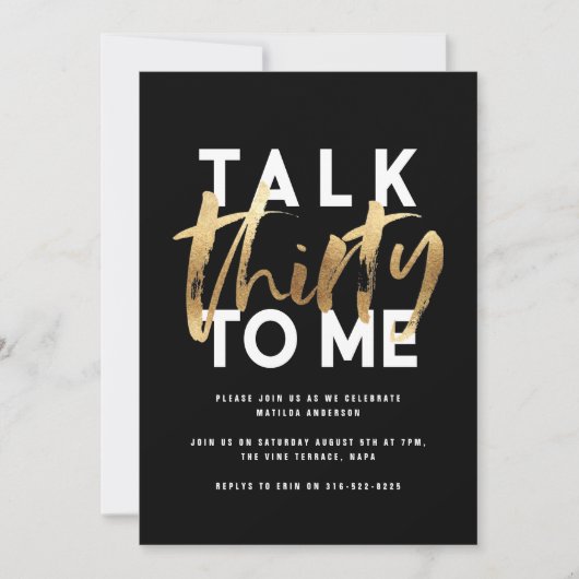 Carte 30e anniversaire or élégant moderne script simple (Devant)