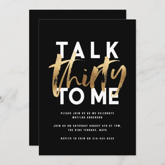 Carte 30e anniversaire or élégant moderne script simple (Devant / Derrière)