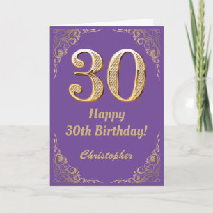 Carte 30e anniversaire Parties scintillant violet et or 