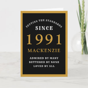 Carte 30e anniversaire personnalisé 1991 Chic noir et or