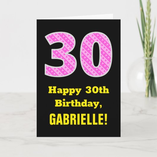 Carte 30e anniversaire : Pink Stripes and Hearts "30" +  (Devant)