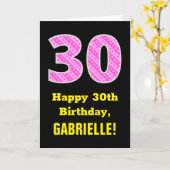 Carte 30e anniversaire : Pink Stripes and Hearts "30" +  (Fleur jaune)