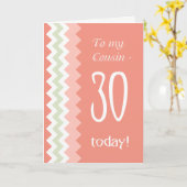 Carte 30e anniversaire pour Cousin, Coral, Chevrons à la (Fleur jaune)