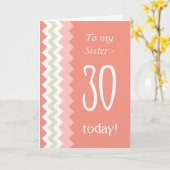 Carte 30e anniversaire pour Soeur, Coral, Chevrons à la  (Fleur jaune)