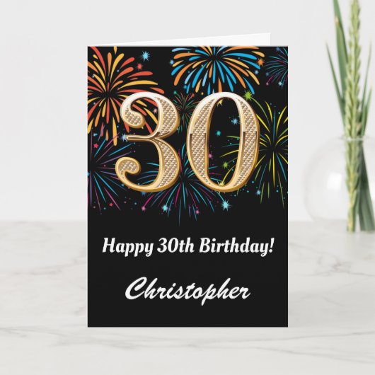 Carte 30e anniversaire Rainbow Fireworks noir et or (Devant)