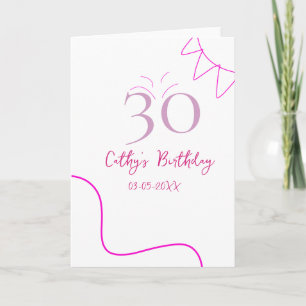 CARTE 30E ANNIVERSAIRE ROSE VIOLET PASTEL DESSINÉ RÉTRO 
