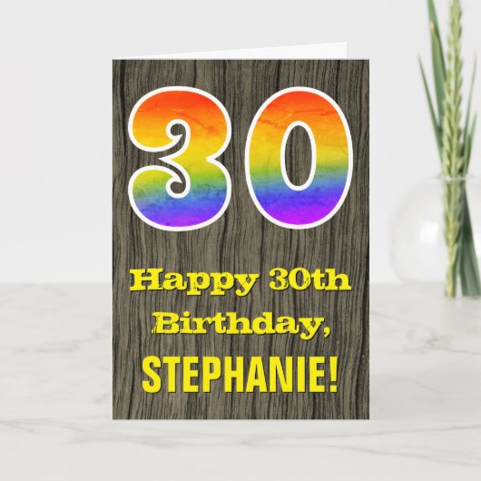 Carte 30e anniversaire : Rustic Faux Wood Look, Arc en c (Devant)