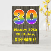 Carte 30e anniversaire : Rustic Faux Wood Look, Arc en c (Fleur jaune)