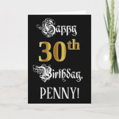 Carte 30e anniversaire — Script fantaisie; look or Faux; (Devant)