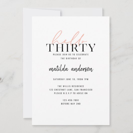 Carte 30e anniversaire script moderne géométrique pêches (Devant)