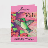 Carte 30e anniversaire Voeux de colibri rose (Devant)