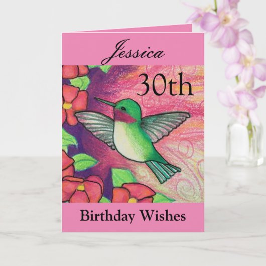 Carte 30e anniversaire Voeux de colibri rose (Orchidée)