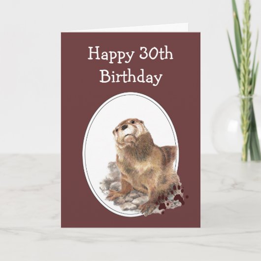 Carte 30e Humour d'anniversaire avec loutre d'aquarelle (Devant)