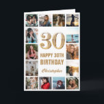 Carte 30e Joyeux Anniversaire Gold et White Photo Collag<br><div class="desc">30th Happy Birthday Gold and White Photo Collage Birthday Card. Pour plus de personnalisation,  cliquez sur le bouton "Customiser" et utilisez notre outil de conception pour modifier ce modèle.</div>