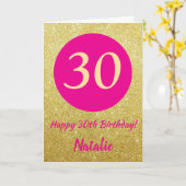 Carte 30e Joyeux anniversaire Hot rose et Parties scinti (Fleur jaune)